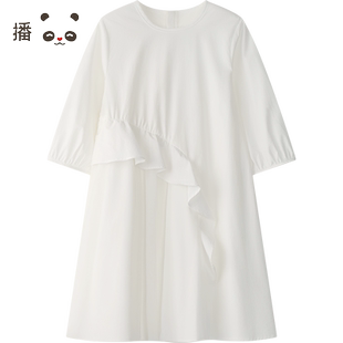 播broadcute童装2024夏季新款女童连衣裙圆领中袖裙子KGR3LD0072