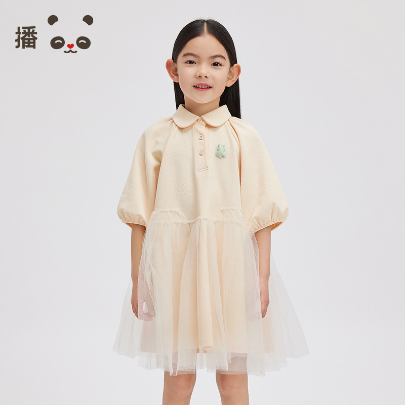 broadcute女童连衣裙娃娃领纱裙图片