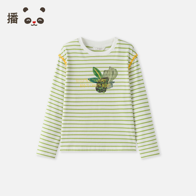 播broadcute2025春新品条纹植物图案长袖T恤男童KBS1YD0440