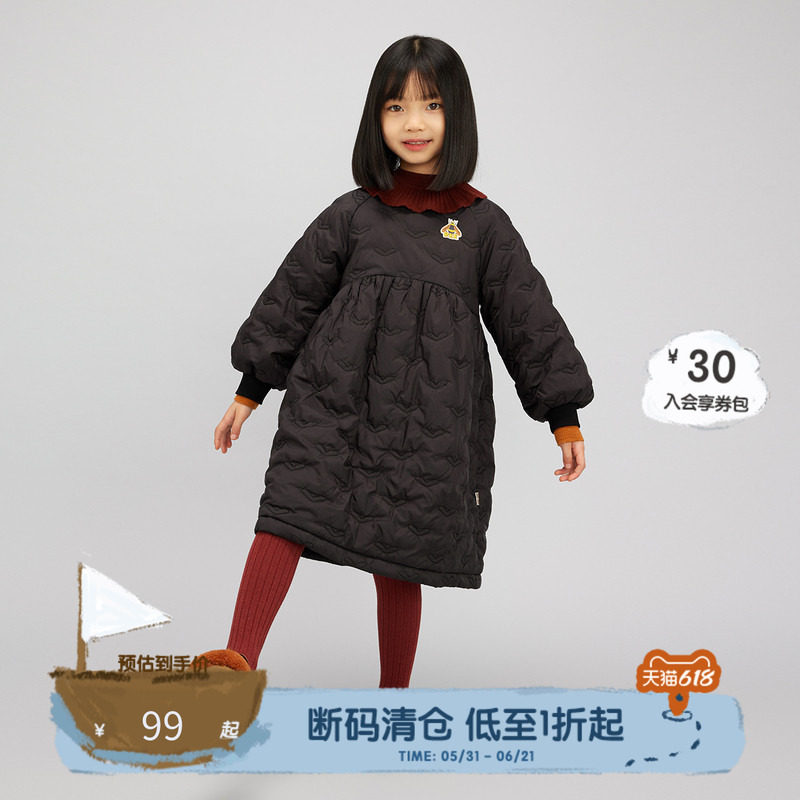 播broadcute童装连衣裙秋冬新品宽松女童保暖中长款裙子KGQ3L489