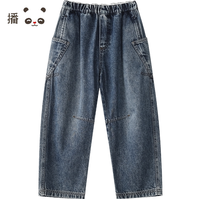 播broadcute童装2024早秋新款男女童裤子拼接牛仔裤KER3KD0205