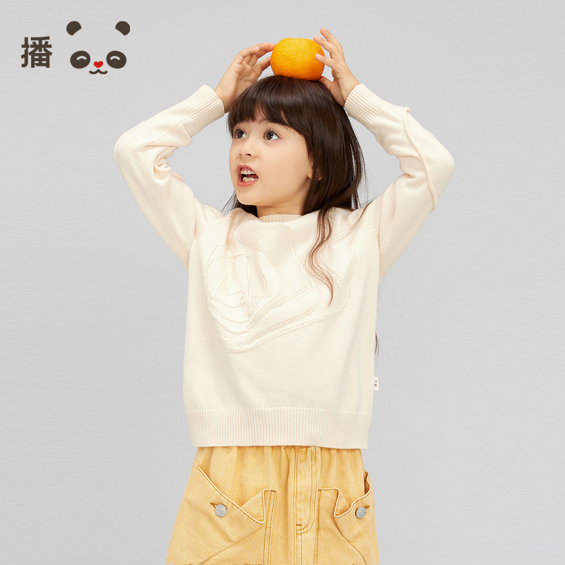 播broadcute童装毛衣女童秋冬新款宽松圆领打底针织毛衫KEQ3S552