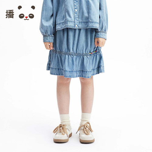 舒适柔软彩虹撞色牛仔半身裙
