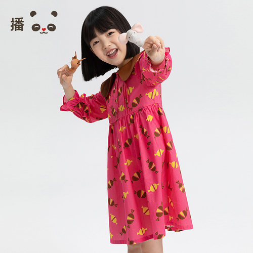 broadcute童装纯棉娃娃领连衣裙