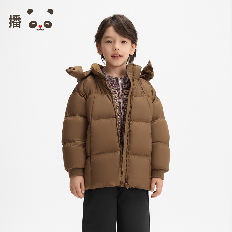 白鸭绒宽松休闲拉链连帽羽绒服