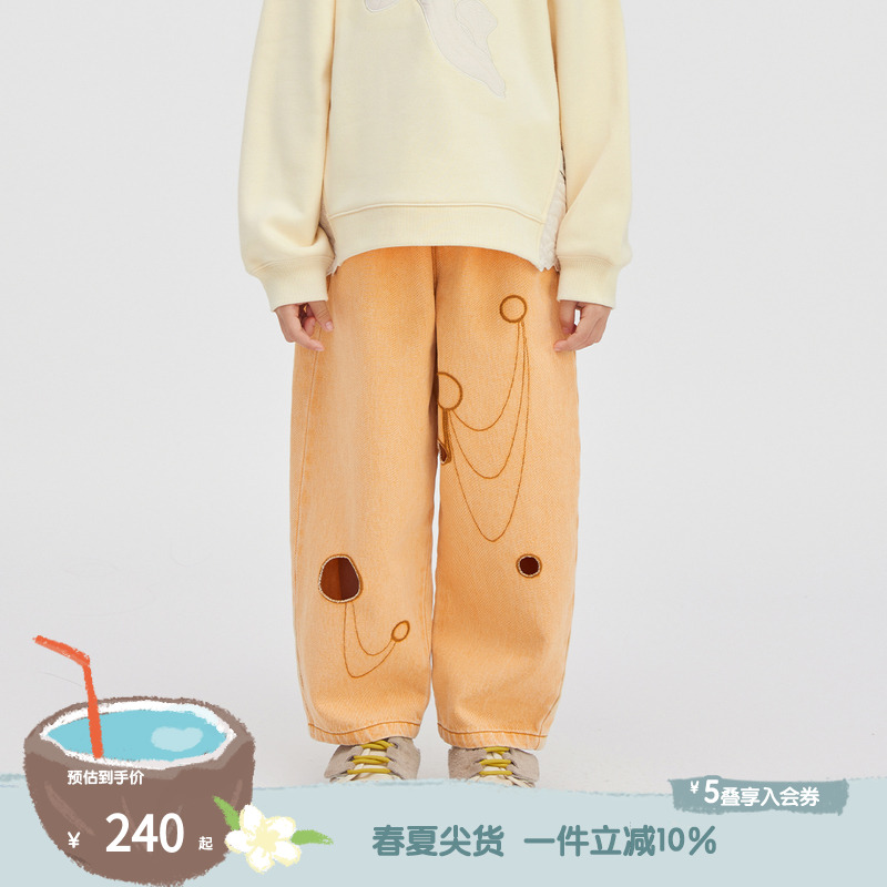 播童装卡通破洞牛仔裤