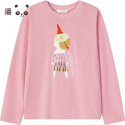 播broadcute童装2024早秋新款男女童T恤印花休闲长袖KGR3YD0061