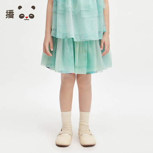 松紧腰原创印花网纱公主半身裙