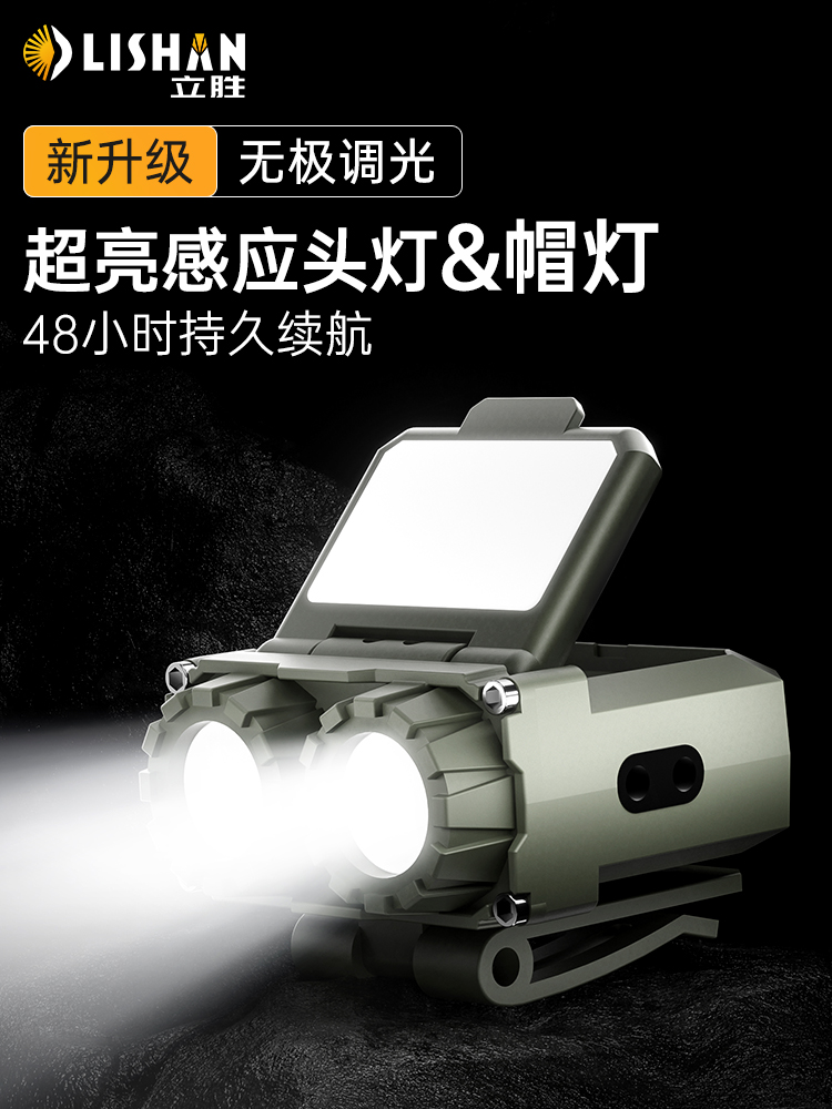 电钓专用强户灯头航光充钓鱼夹戴式头照明外夜应长续感灯帽夹灯帽