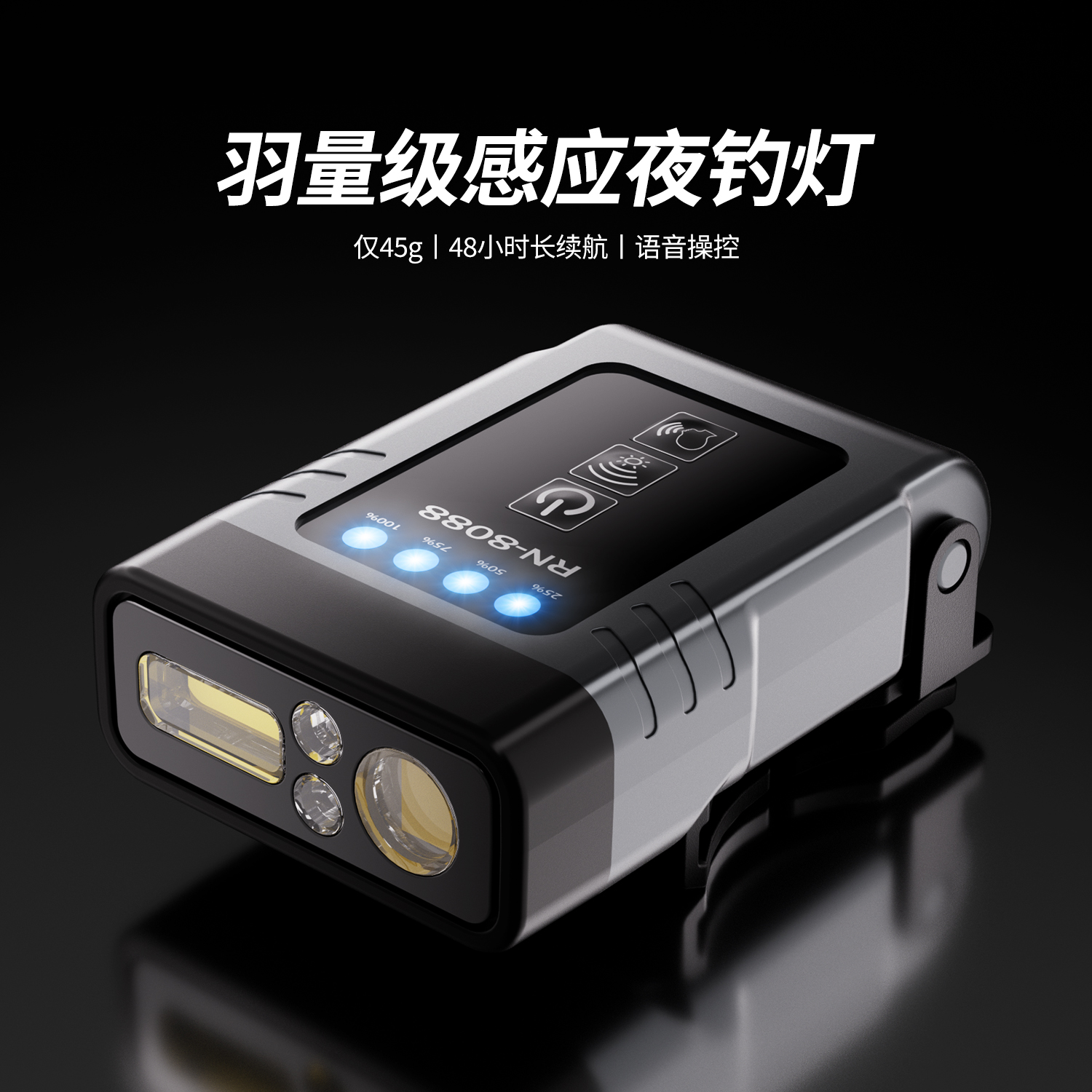 2025声控头灯钓鱼专用夜钓帽夹感应灯超长续航强光超亮头戴式充电