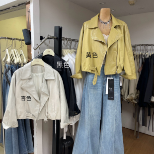 上衣 女装 26年早春复古港风短款 拼接机车风皮衣外套春装