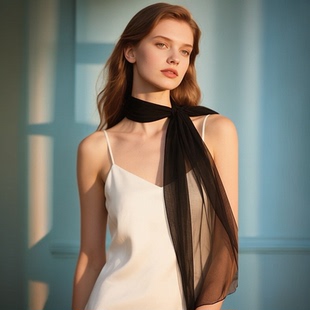 百搭礼袋装 上海故事桑蚕丝真丝丝巾纯色围巾黑色长款 春秋纱巾时尚