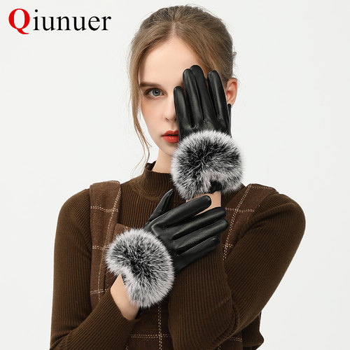 真兔毛皮手套女冬季保暖触屏韩版