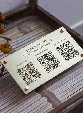 创意黄铜收钱牌定制轻奢二维码三合一收付款展示牌qrcode立牌摆台