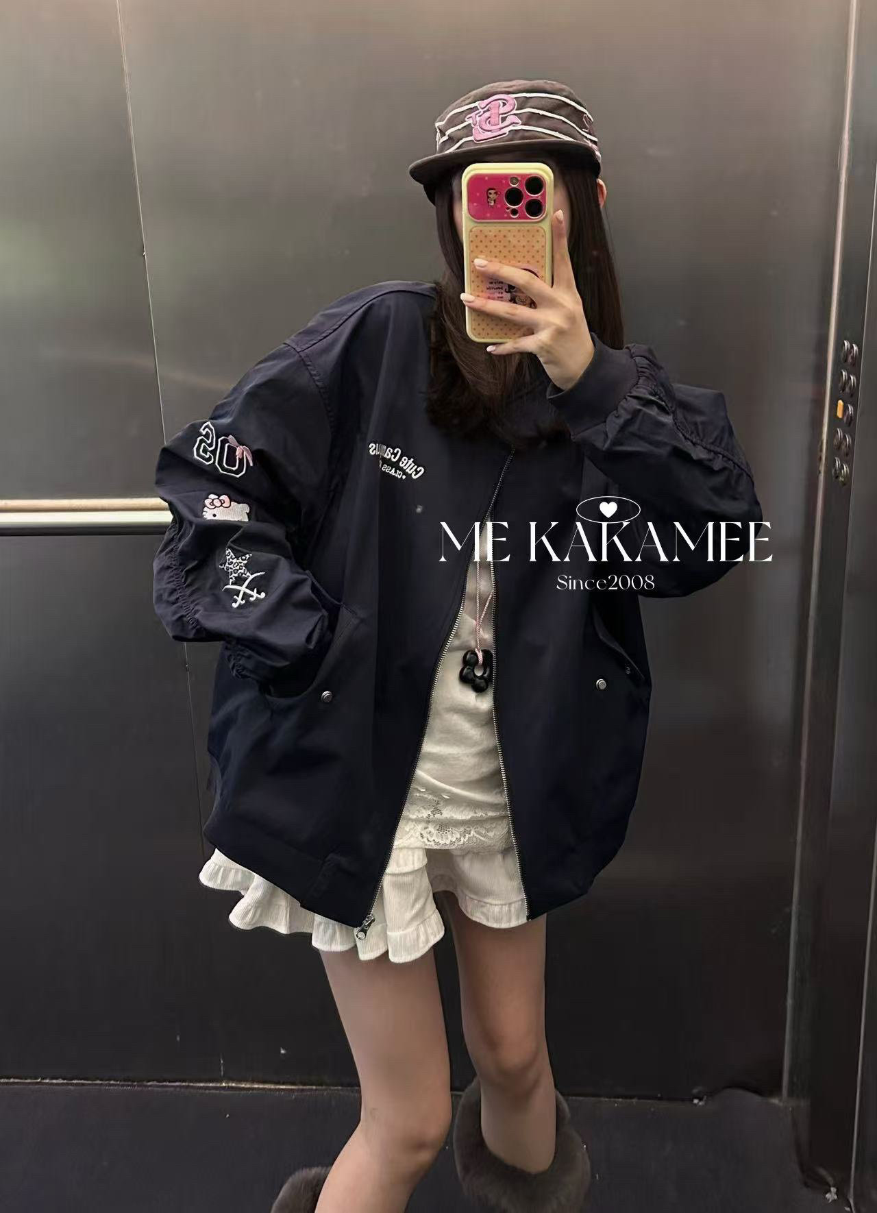 ME KAKAMEE秋新品韩版廓形重工刺绣夹克棒球服短外套大版9713
