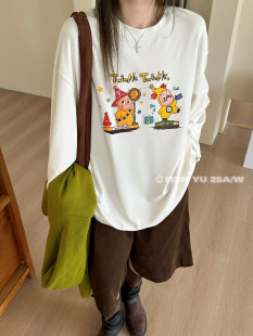 T恤25711 长袖 YU冬新款 欧货卡通星星人趣味印花秋冬内搭磨毛大版