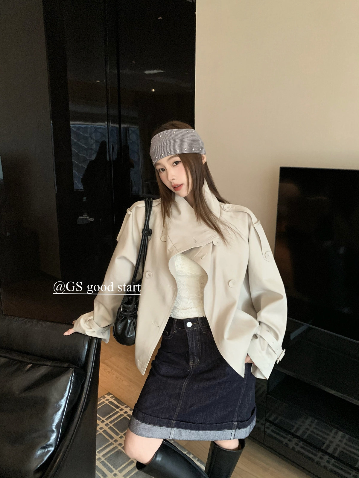 GS秋新款韩女风衣谁穿都夸全员自留强推气质时髦百搭短外套D6888U
