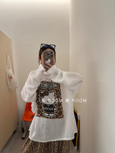 東ROOM早秋新款韩版卡通豹纹字母HelloKitty长袖T恤上衣女33257