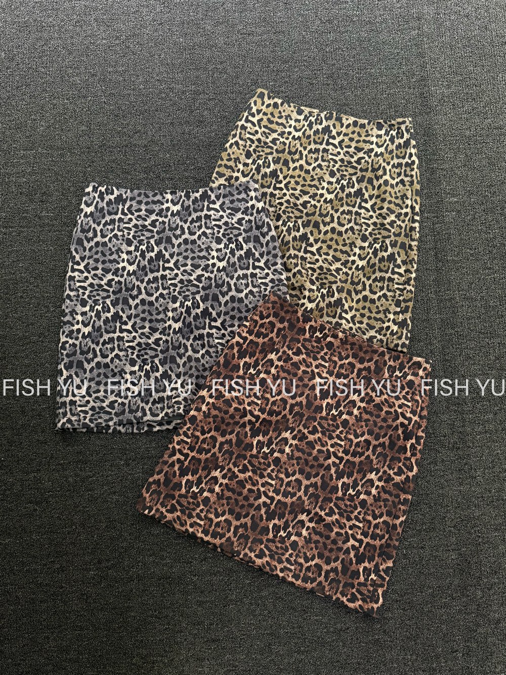FISH YU秋新款韩版休闲百搭美式复古豹纹A字弹力半身裙女