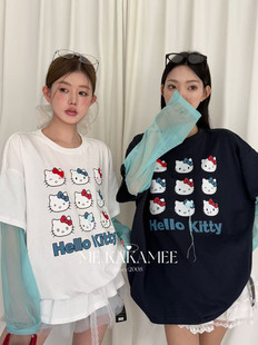 喷画九宫格KT拼接网纱设计感长袖 KAKAMEE夏季 新品 9231 T恤