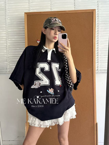 ME KAKAMEE春新品韩系趣味卡通数字polo衫短袖T恤上衣9126