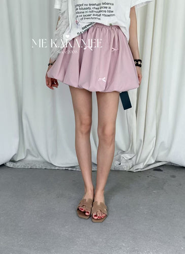 ME KAKAMEE夏新品立体蝴蝶结设计感格纹花苞短裙半身裙女1151