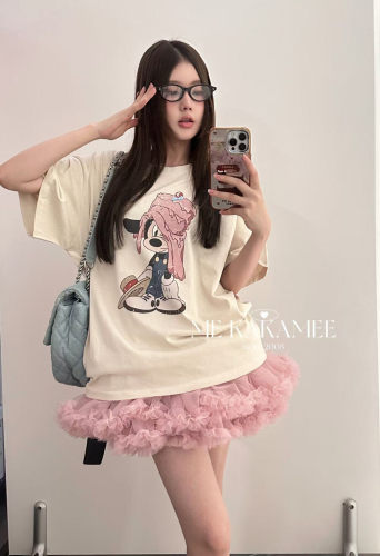 ME KAKAMEE夏新品奶酪米奇设计感大版短袖T恤圆领休闲中长款9336