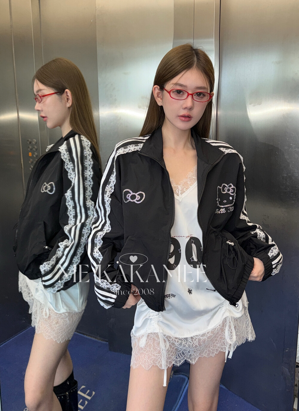 ME KAKAMEE新品Hellokitty重工烫钻工艺蕾丝撞色抽绳外套S5519