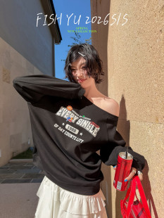 辣妹风斜肩字母印花卫衣休闲上衣26057 美式 YU春夏新款 欧货正版