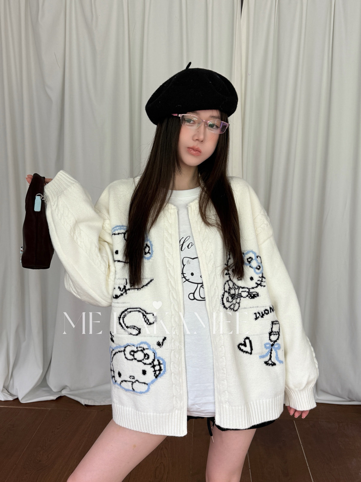 ME KAKAMEE新品重工音乐耳机KT提花宽松大版开衫毛衣外套A3778