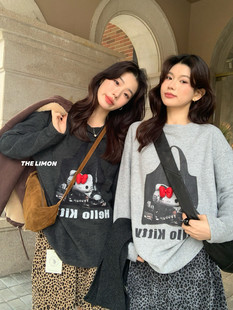 长袖 The 减龄卡通磨毛圆领宽松大版 时尚 T恤9315 lemon冬新款