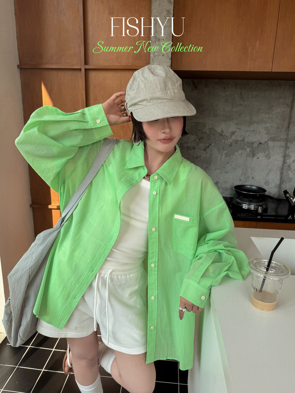 FISH YU夏新款休闲百搭韩系松弛感夏日棉麻长袖衬衫上衣女26335