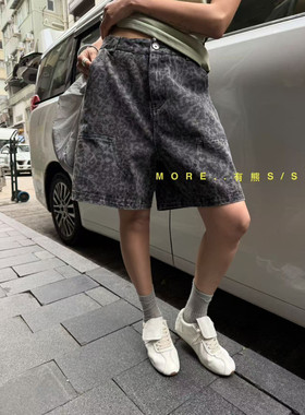 More有熊2026夏新款韩版复古风豹纹印花牛仔短裤五分裤女2825