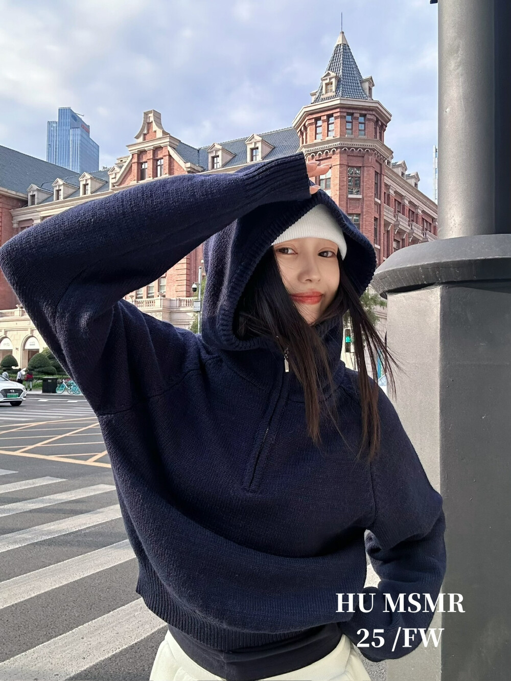 HUMSMR秋季新款慵懒风连帽宽松保暖上衣女简约韩系毛衣BM1132