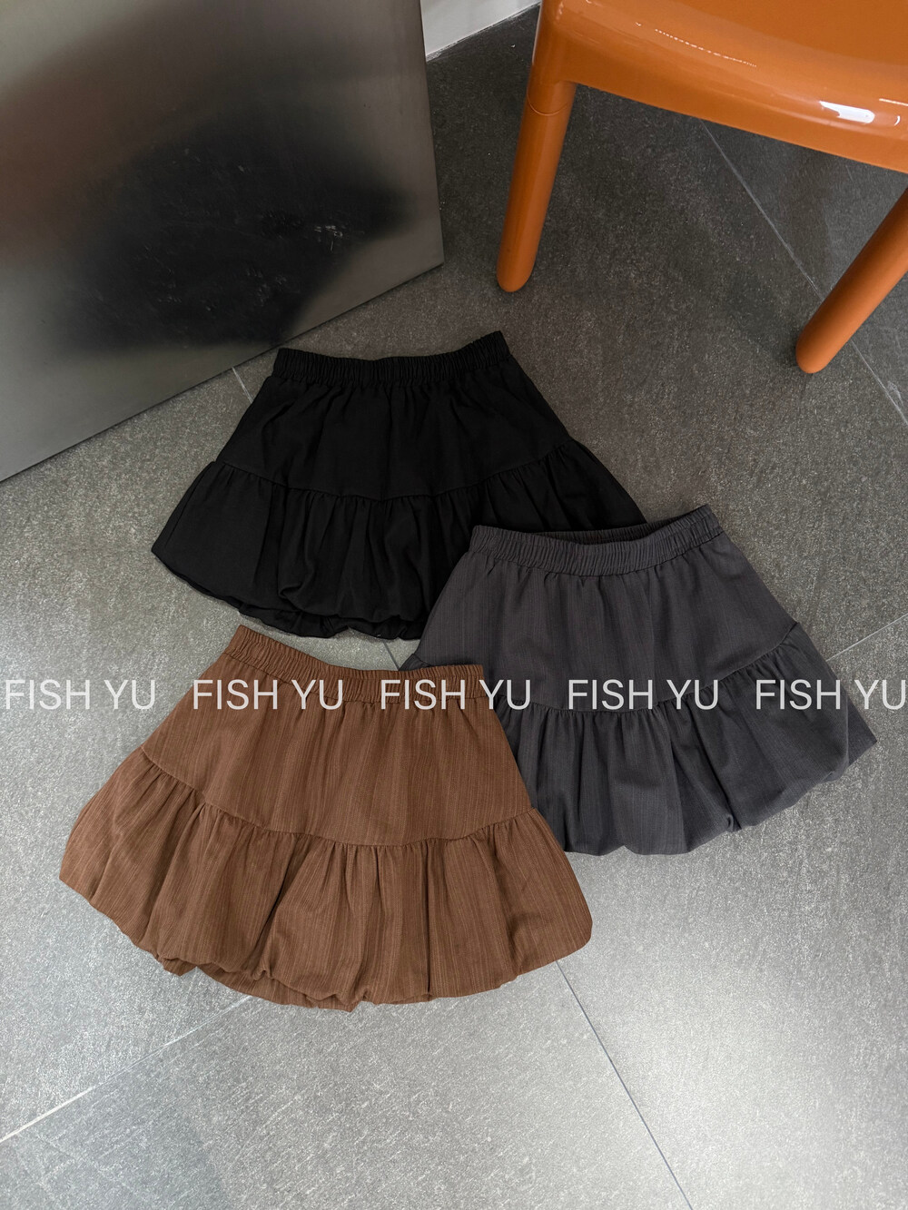 FISH YU韩系松紧腰蛋糕花自带安全裤防走光休闲短裙半身裙26550