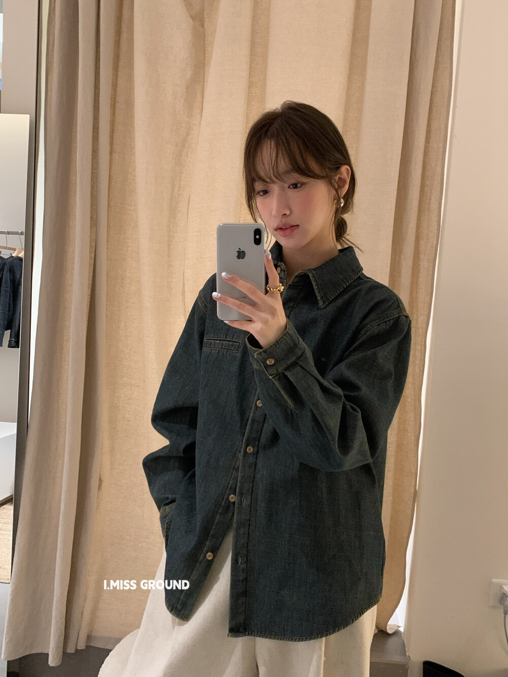 IMISS冬新款加绒加厚美式复古洗水牛仔衬衫上衣女韩版时尚80850