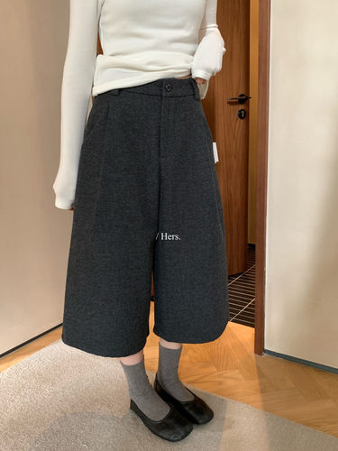 Hers韩标！新款简约博主调性日常百搭毛呢加绒加厚七分裤92731