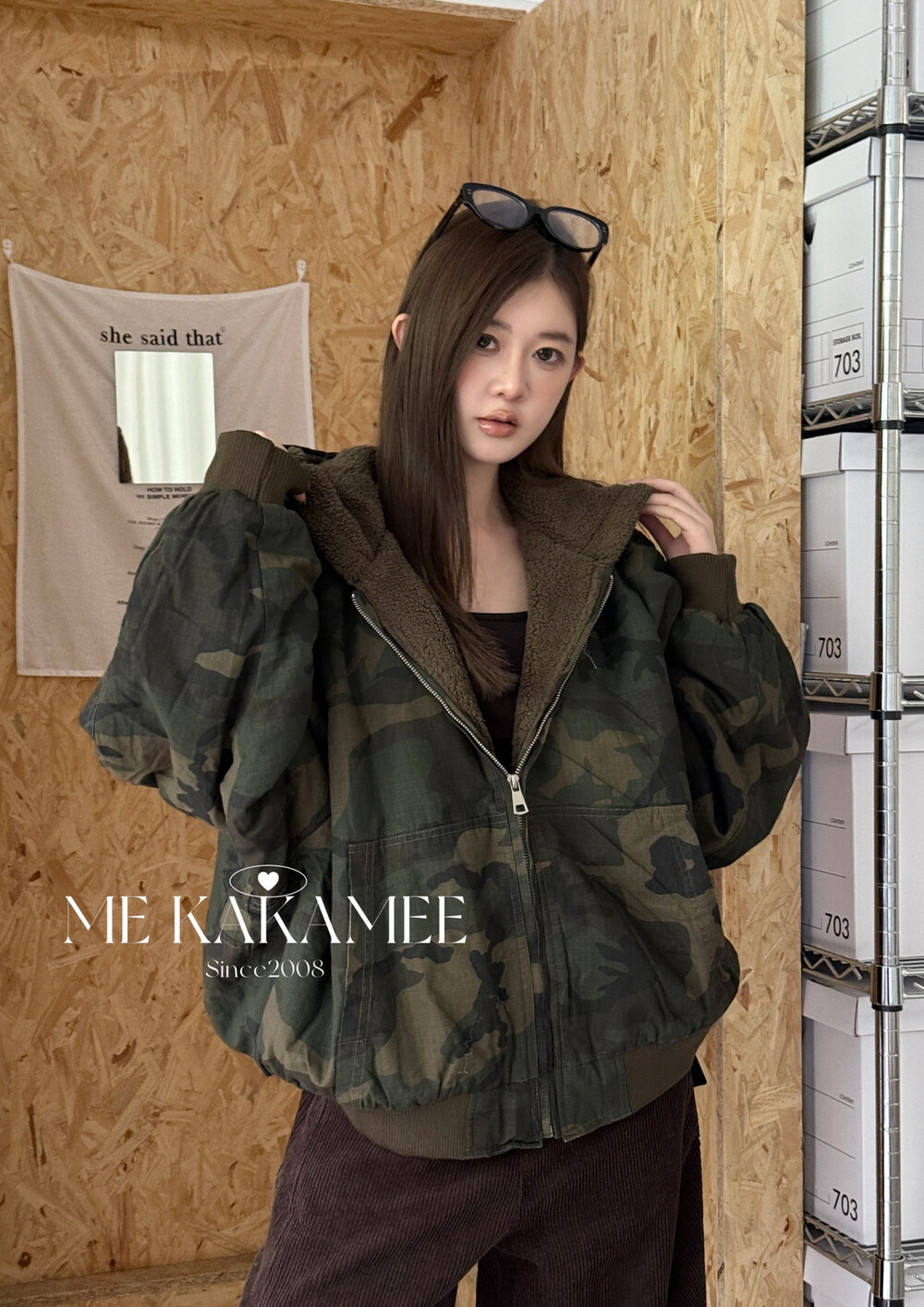 ME KAKAMEE冬新品美式复古迷彩厚实加绒宽松连帽棉服外套A3029