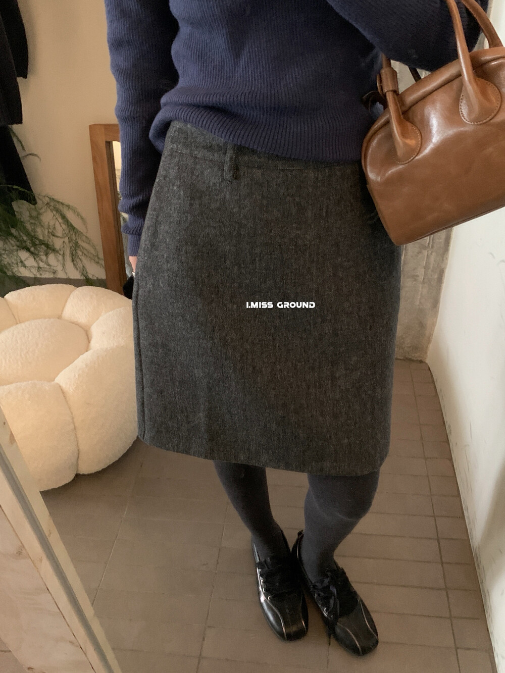 IMISS冬新款百搭高品质韩系气质羊毛呢A字半身裙简约裙子60887