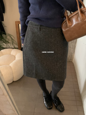 IMISS冬新款百搭高品质韩系气质羊毛呢A字半身裙简约裙子短裙显瘦