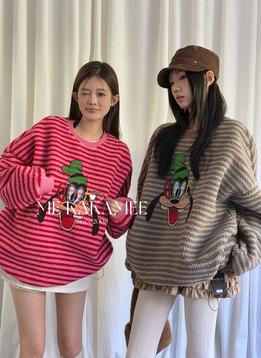 ME KAKAMEE冬新品卡通高飞喷画条纹加厚加绒羊羔绒保暖卫衣S3778