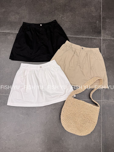 FISH YU夏新款韩版斜纹洗水料工装收腰A摆宽松短裙女半裙626300