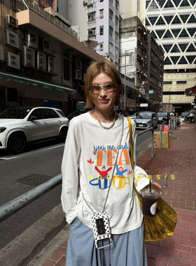 More有熊2026春新款街头风卡通人物印花宽松版型长袖T恤女8757