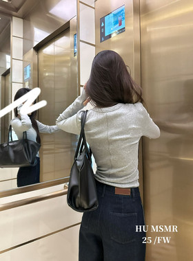 HU秋季新款韩版简约百搭圆领休闲长袖T恤修身纯色上衣C1102