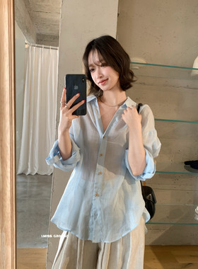 IMISS韩标！高品质100苎麻卷边上衣衬衫韩版时尚显瘦女90657
