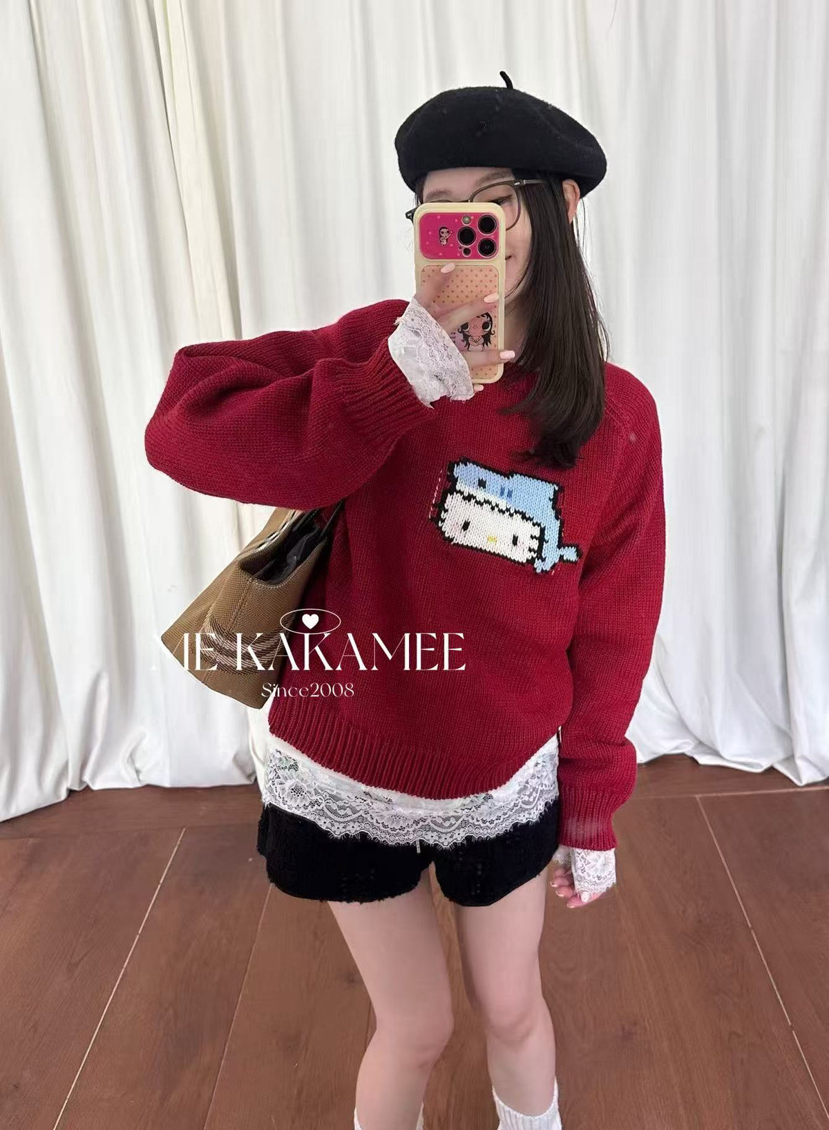ME KAKAMEE秋冬新品鲨鱼KT猫提花套头毛衣上衣针织衫K018