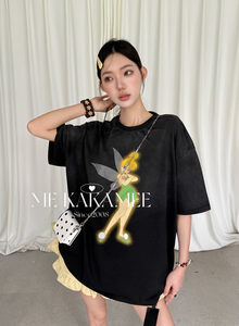 ME KAKAMEE夏新品奇妙仙子渐变喷漆AB面水洗宽松大版短袖T恤S5067