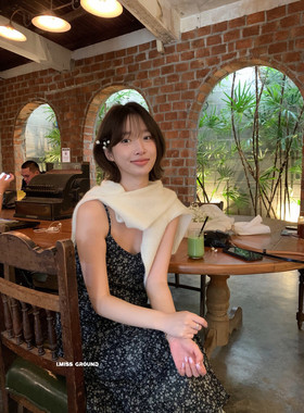 IMISS早春新款韩版韩系碎花V领不规则荷叶边吊带连衣裙女61022