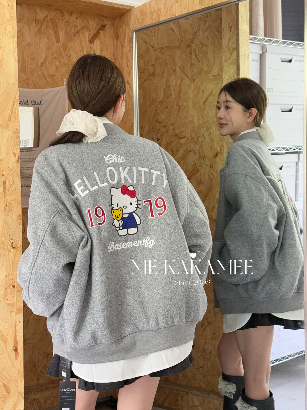 KAKAMEE冬新品甜酷KT猫重工刺绣厚实毛呢宽松棒球服夹克外套S3703