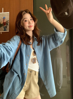 The lemon早春新款韩系chic浅蓝色宽松休闲牛仔外套衬衫1620